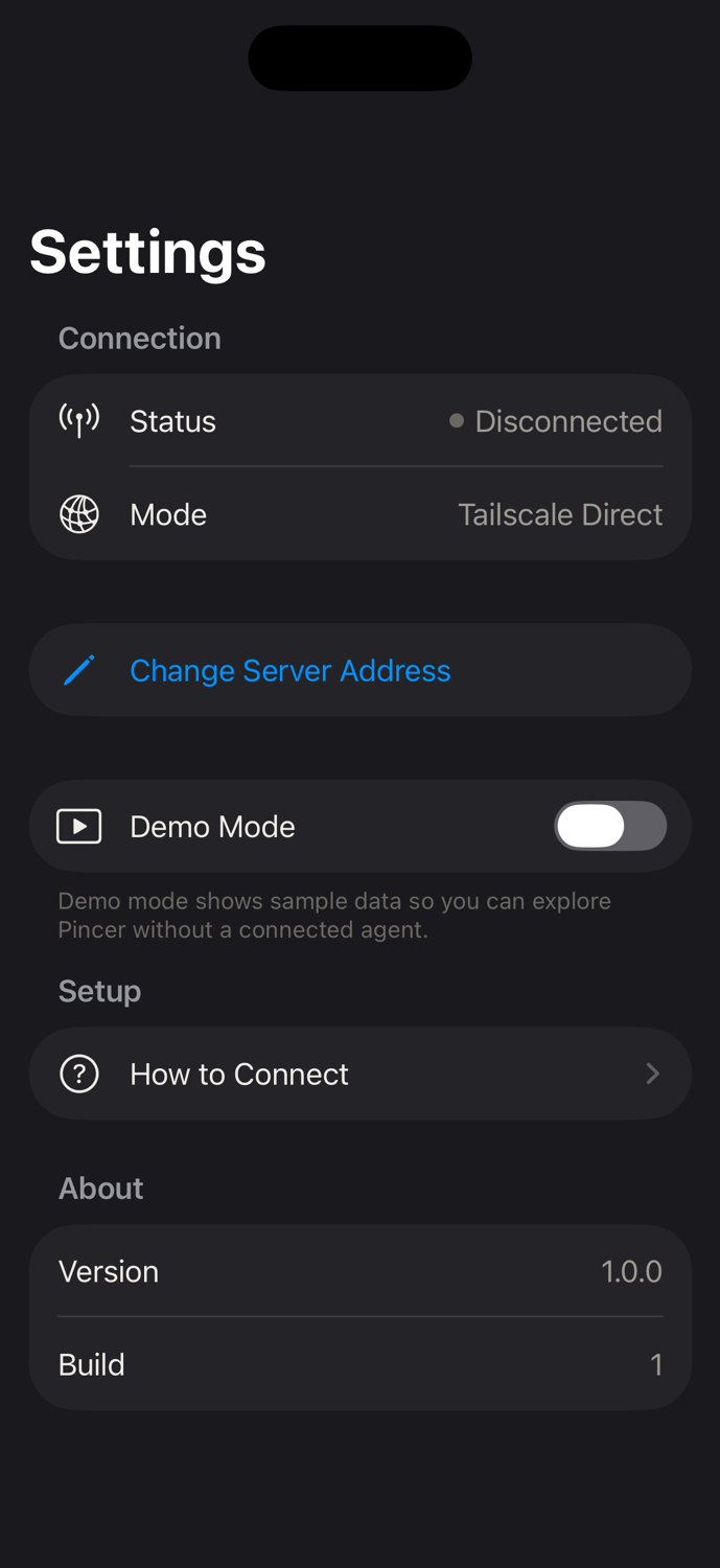 Pincer settings and connection